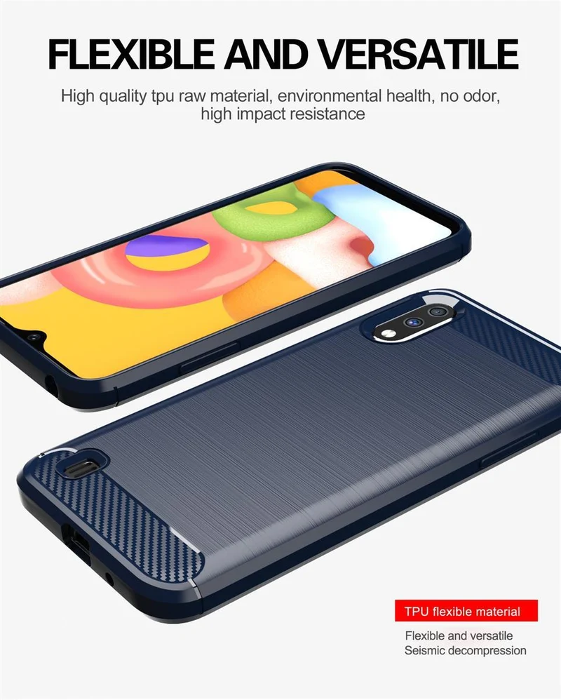 Cadorabo Hülle für Samsung Galaxy A01 Schutzhülle aus flexiblem TPU Silikon in Edelstahl-Karbonfaser Optik