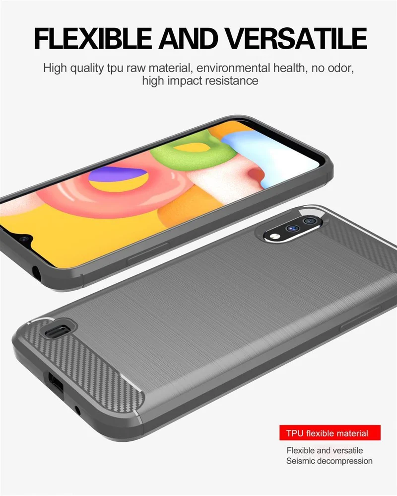 Cadorabo Hülle für Samsung Galaxy A01 Schutzhülle aus flexiblem TPU Silikon in Edelstahl-Karbonfaser Optik