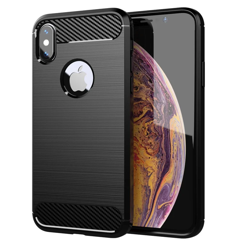 Cadorabo Hülle für Apple iPhone XS MAX Schutzhülle aus flexiblem TPU Silikon in Edelstahl-Karbonfaser Optik