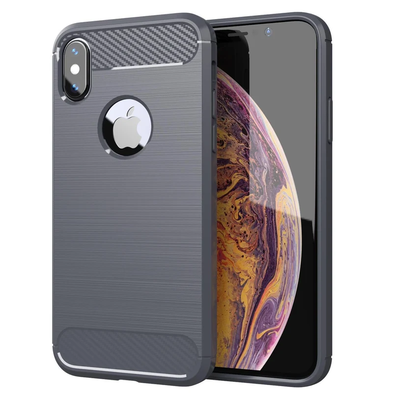 Cadorabo Hülle für Apple iPhone XS MAX Schutzhülle aus flexiblem TPU Silikon in Edelstahl-Karbonfaser Optik