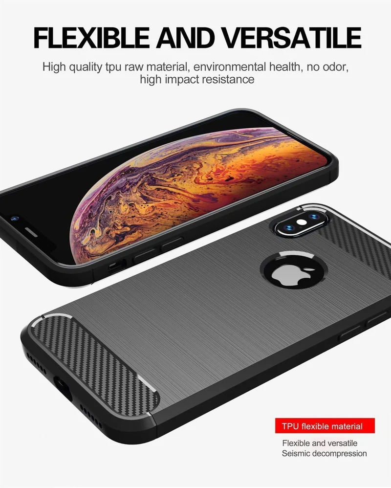 Cadorabo Hülle für Apple iPhone XS MAX Schutzhülle aus flexiblem TPU Silikon in Edelstahl-Karbonfaser Optik