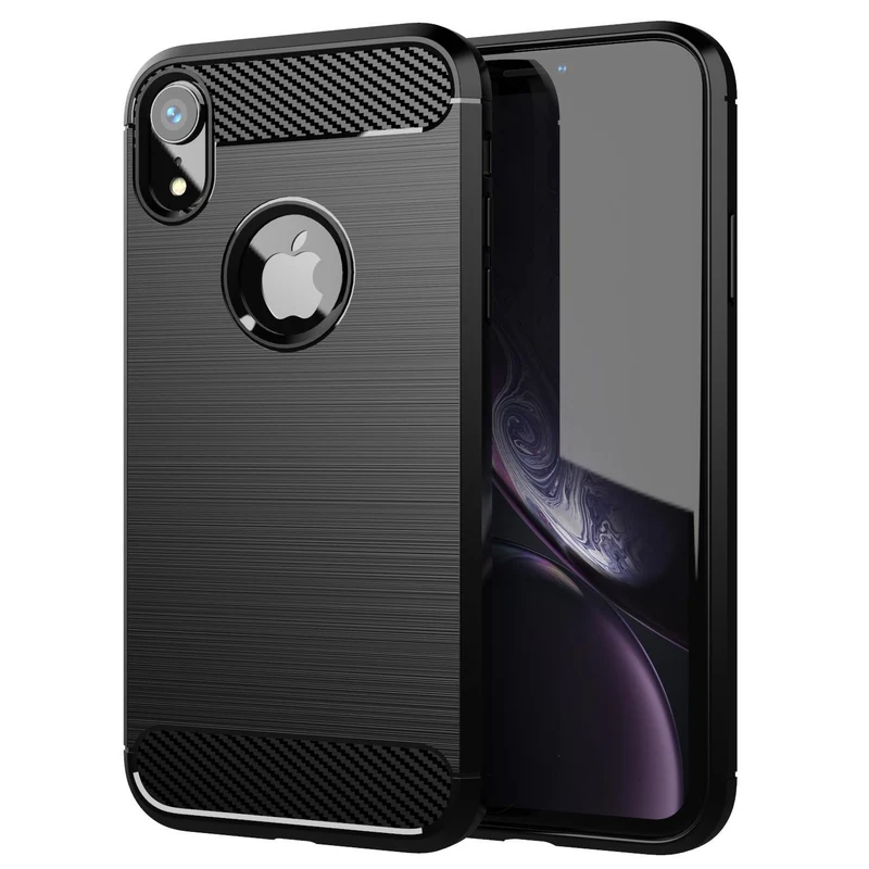 Cadorabo Hülle für Apple iPhone XR Schutzhülle aus flexiblem TPU Silikon in Edelstahl-Karbonfaser Optik