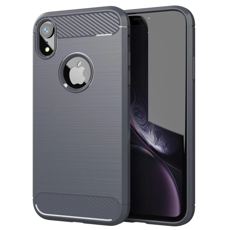 Cadorabo Hülle für Apple iPhone XR Schutzhülle aus flexiblem TPU Silikon in Edelstahl-Karbonfaser Optik