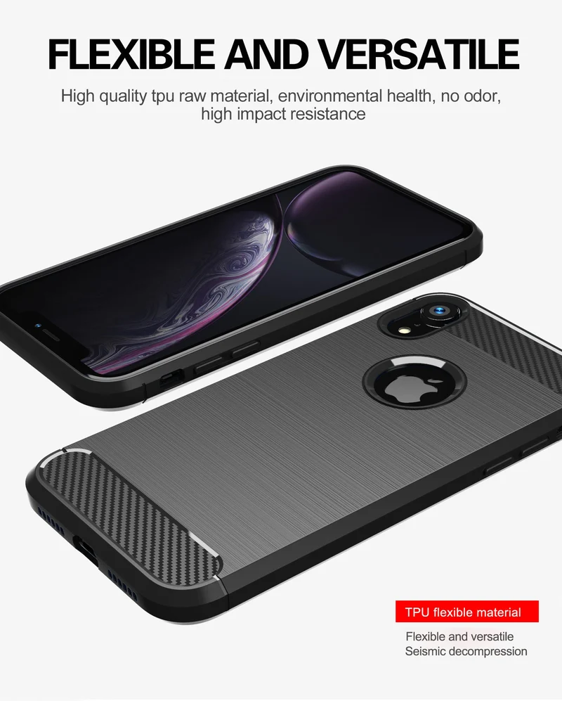 Cadorabo Hülle für Apple iPhone XR Schutzhülle aus flexiblem TPU Silikon in Edelstahl-Karbonfaser Optik