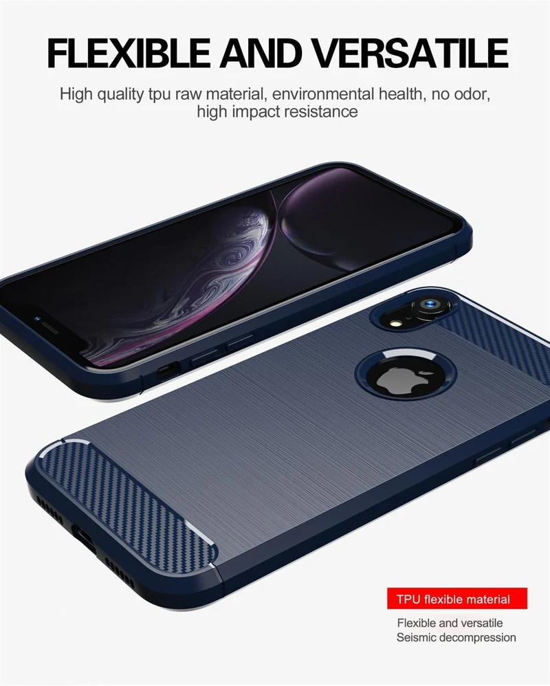 Cadorabo Hülle für Apple iPhone XR Schutzhülle aus flexiblem TPU Silikon in Edelstahl-Karbonfaser Optik