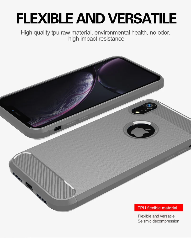 Cadorabo Hülle für Apple iPhone XR Schutzhülle aus flexiblem TPU Silikon in Edelstahl-Karbonfaser Optik