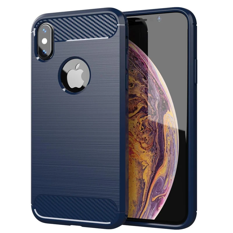 Cadorabo Hülle für Apple iPhone X / XS Schutzhülle aus flexiblem TPU Silikon in Edelstahl-Karbonfaser Optik