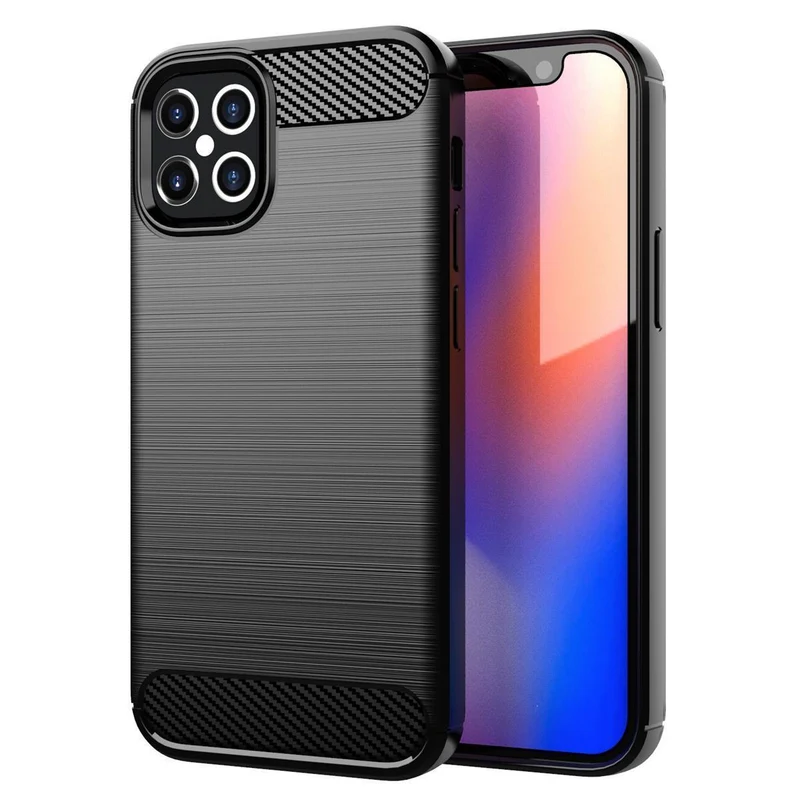 Cadorabo Hülle für Apple iPhone 12 PRO MAX Schutzhülle aus flexiblem TPU Silikon in Edelstahl-Karbonfaser Optik