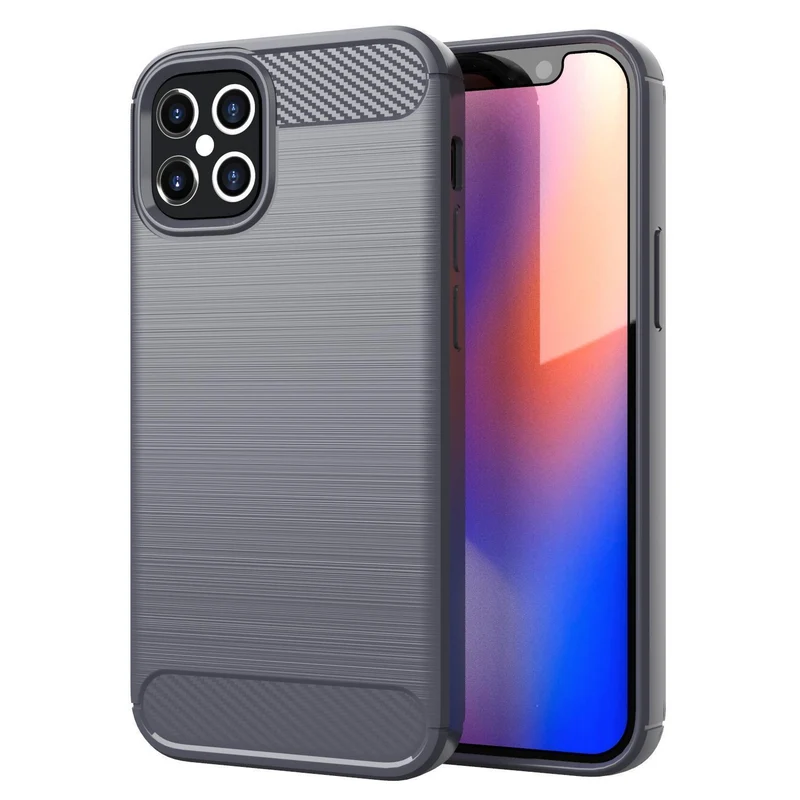 Cadorabo Hülle für Apple iPhone 12 PRO MAX Schutzhülle aus flexiblem TPU Silikon in Edelstahl-Karbonfaser Optik
