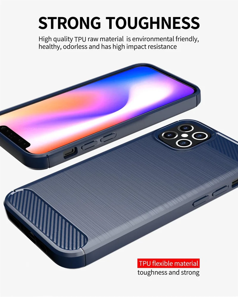 Cadorabo Hülle für Apple iPhone 12 PRO MAX Schutzhülle aus flexiblem TPU Silikon in Edelstahl-Karbonfaser Optik