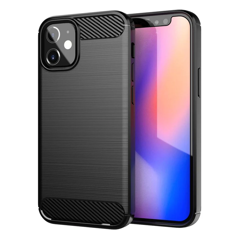 Cadorabo Hülle für Apple iPhone 12 MINI Schutzhülle aus flexiblem TPU Silikon in Edelstahl-Karbonfaser Optik