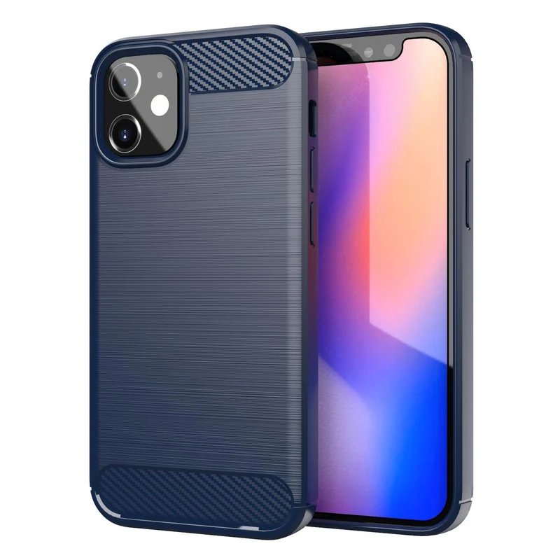 Cadorabo Hülle für Apple iPhone 12 MINI Schutzhülle aus flexiblem TPU Silikon in Edelstahl-Karbonfaser Optik