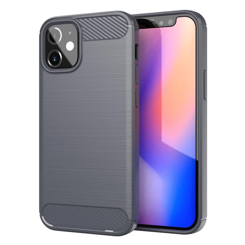 Cadorabo Hülle für Apple iPhone 12 MINI Schutzhülle aus flexiblem TPU Silikon in Edelstahl-Karbonfaser Optik