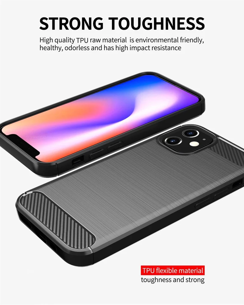 Cadorabo Hülle für Apple iPhone 12 MINI Schutzhülle aus flexiblem TPU Silikon in Edelstahl-Karbonfaser Optik