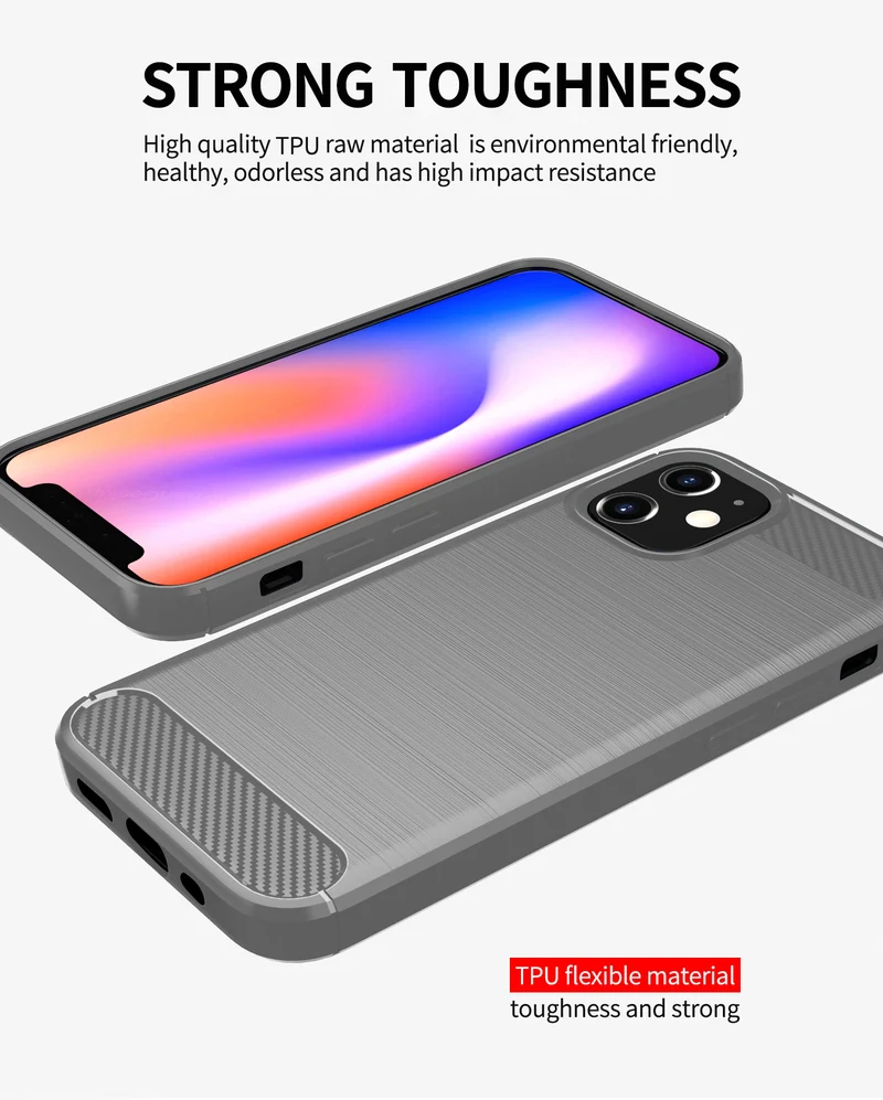 Cadorabo Hülle für Apple iPhone 12 MINI Schutzhülle aus flexiblem TPU Silikon in Edelstahl-Karbonfaser Optik