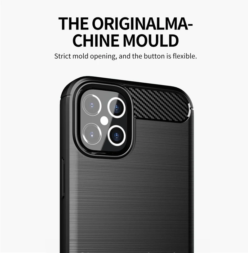 Cadorabo Hülle für Apple iPhone 12 / 12 PRO Schutzhülle aus flexiblem TPU Silikon in Edelstahl-Karbonfaser Optik