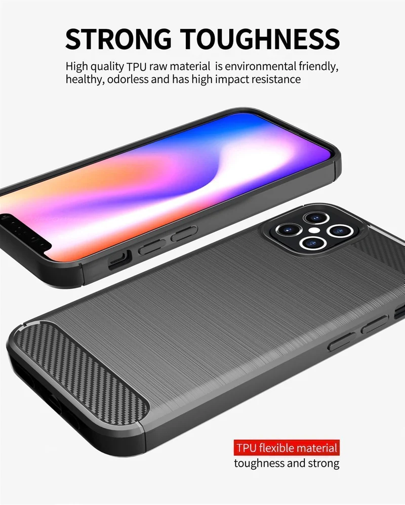 Cadorabo Hülle für Apple iPhone 12 / 12 PRO Schutzhülle aus flexiblem TPU Silikon in Edelstahl-Karbonfaser Optik