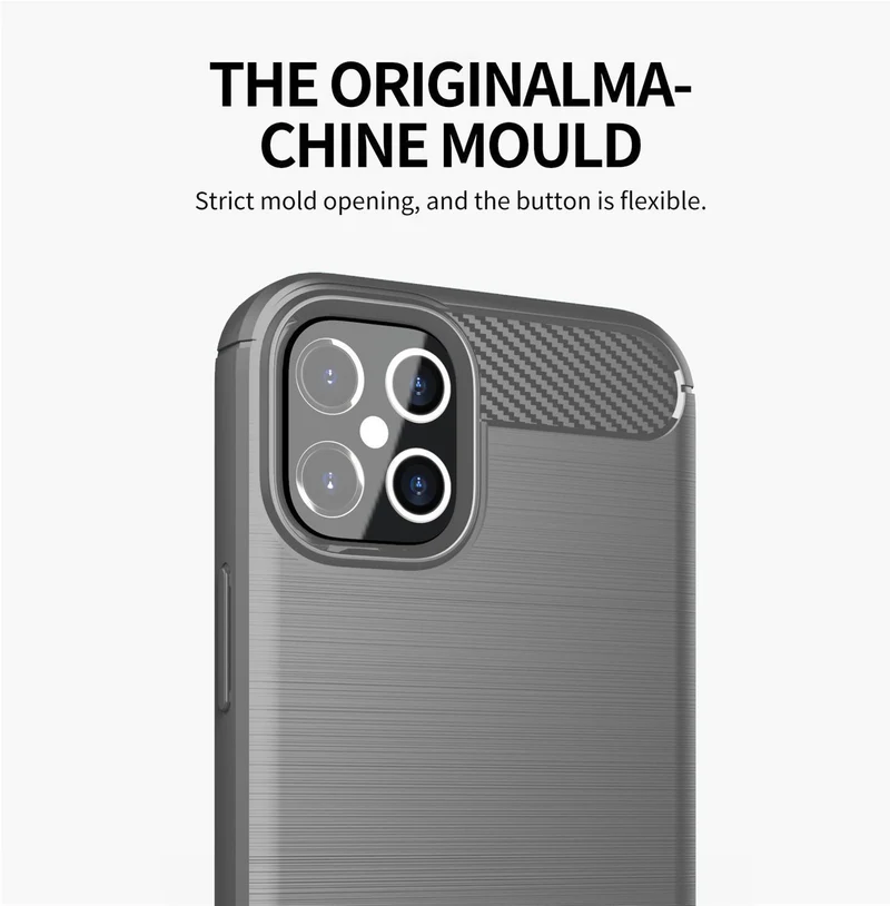 Cadorabo Hülle für Apple iPhone 12 / 12 PRO Schutzhülle aus flexiblem TPU Silikon in Edelstahl-Karbonfaser Optik
