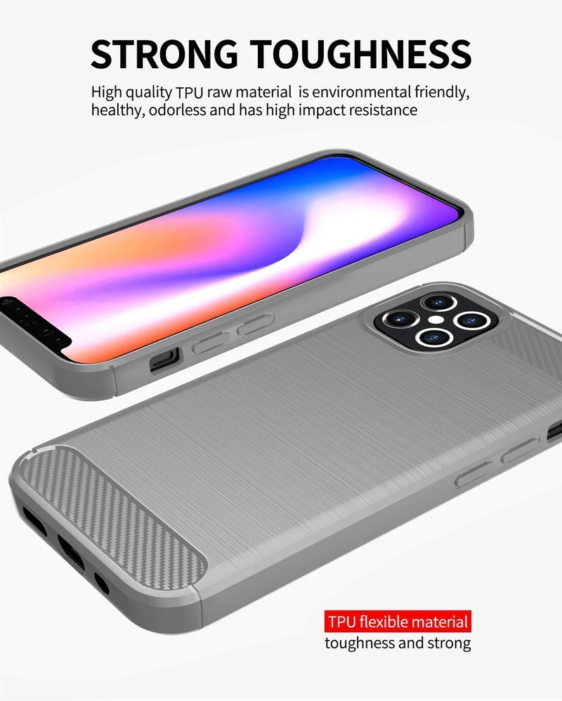 Cadorabo Hülle für Apple iPhone 12 / 12 PRO Schutzhülle aus flexiblem TPU Silikon in Edelstahl-Karbonfaser Optik