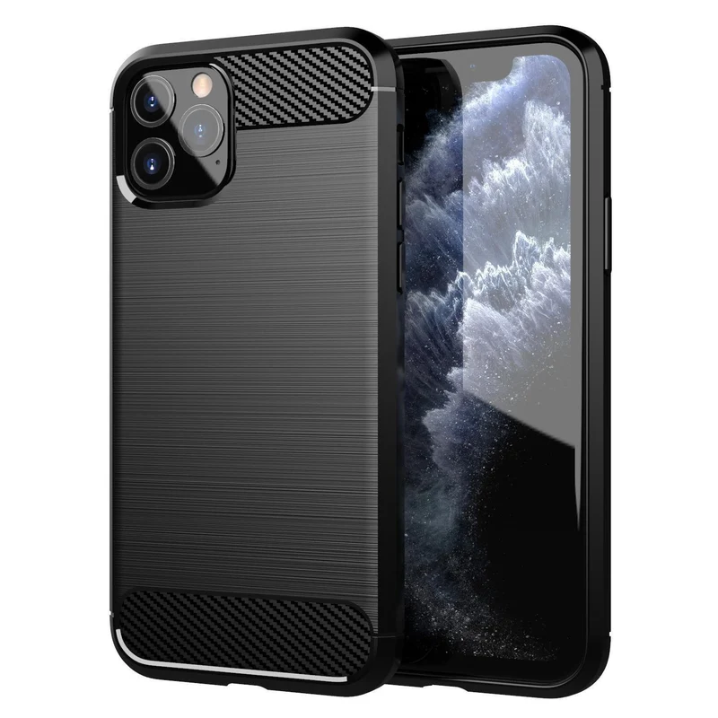 Cadorabo Hülle für Apple iPhone 11 PRO MAX Schutzhülle aus flexiblem TPU Silikon in Edelstahl-Karbonfaser Optik
