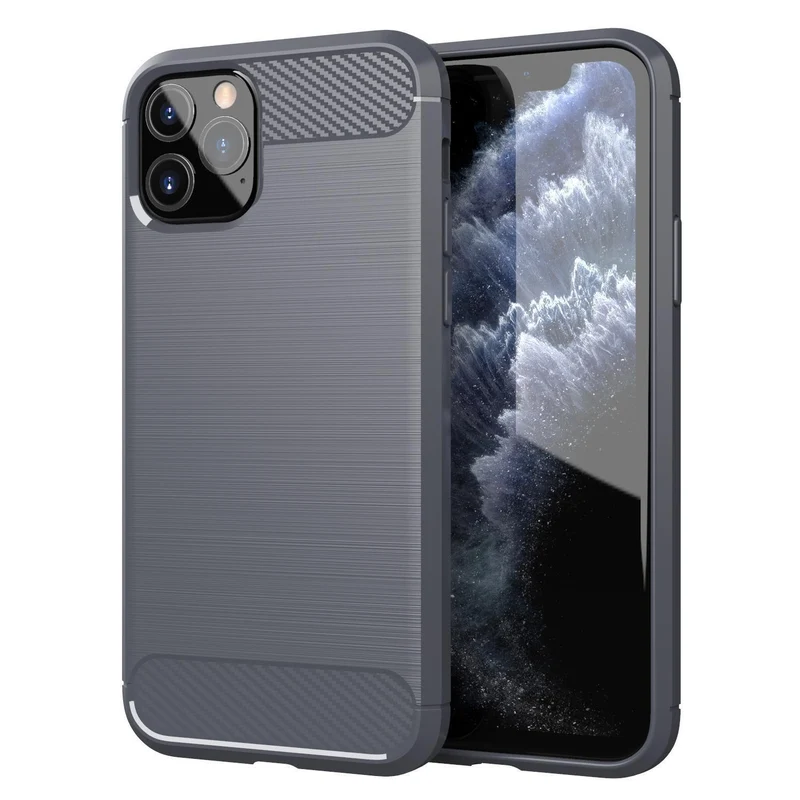 Cadorabo Hülle für Apple iPhone 11 PRO MAX Schutzhülle aus flexiblem TPU Silikon in Edelstahl-Karbonfaser Optik