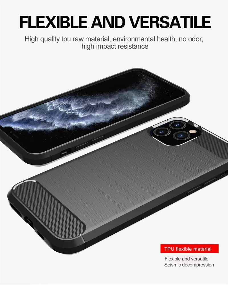 Cadorabo Hülle für Apple iPhone 11 PRO MAX Schutzhülle aus flexiblem TPU Silikon in Edelstahl-Karbonfaser Optik