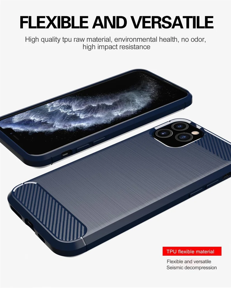 Cadorabo Hülle für Apple iPhone 11 PRO MAX Schutzhülle aus flexiblem TPU Silikon in Edelstahl-Karbonfaser Optik