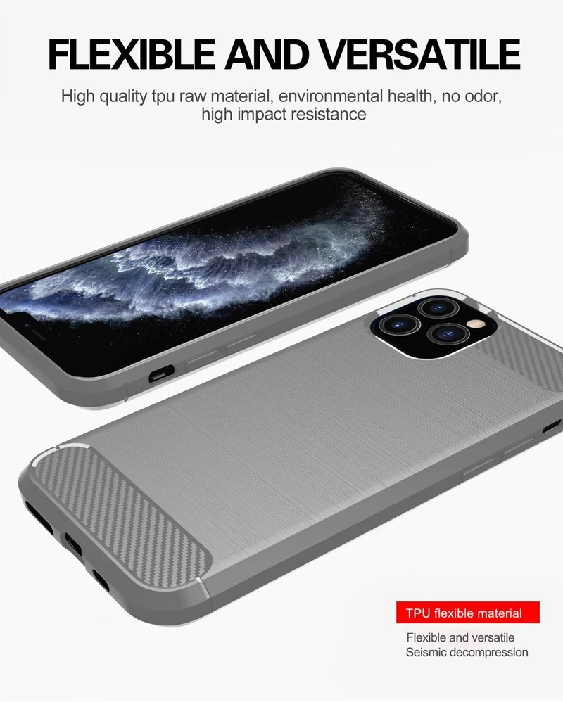 Cadorabo Hülle für Apple iPhone 11 PRO Schutzhülle aus flexiblem TPU Silikon in Edelstahl-Karbonfaser Optik