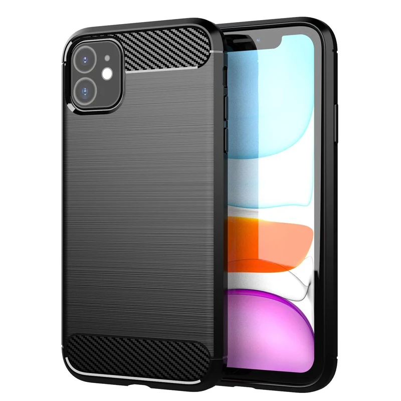 Cadorabo Hülle für Apple iPhone 11 Schutzhülle aus flexiblem TPU Silikon in Edelstahl-Karbonfaser Optik