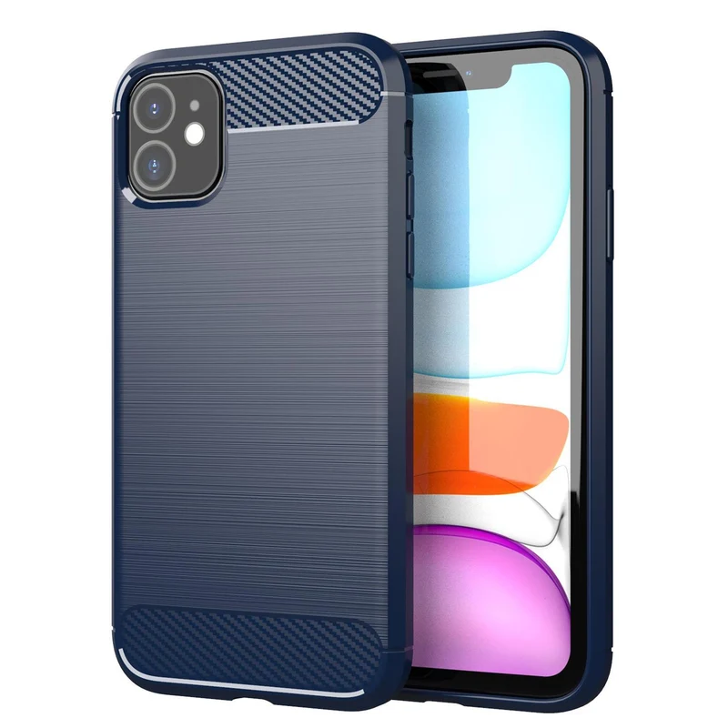 Cadorabo Hülle für Apple iPhone 11 Schutzhülle aus flexiblem TPU Silikon in Edelstahl-Karbonfaser Optik