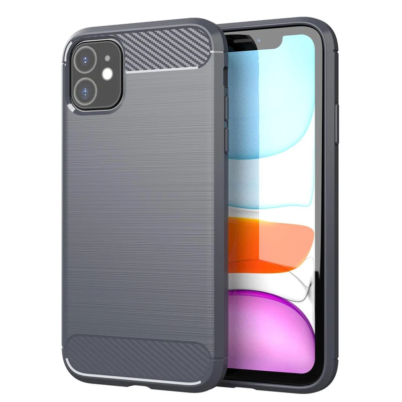 Cadorabo Hülle für Apple iPhone 11 Schutzhülle aus flexiblem TPU Silikon in Edelstahl-Karbonfaser Optik