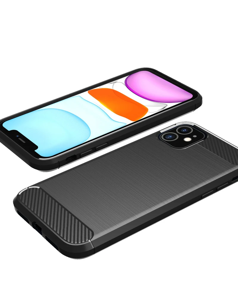 Cadorabo Hülle für Apple iPhone 11 Schutzhülle aus flexiblem TPU Silikon in Edelstahl-Karbonfaser Optik