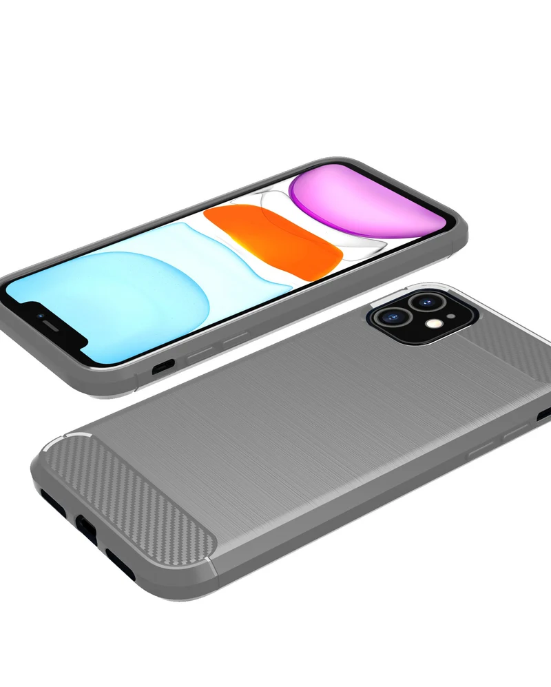 Cadorabo Hülle für Apple iPhone 11 Schutzhülle aus flexiblem TPU Silikon in Edelstahl-Karbonfaser Optik