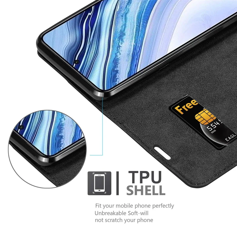 Cadorabo Hülle kompatibel mit Xiaomi RedMi NOTE 9 PRO / NOTE 9S Schutzhülle mit Magnetverschluss, Standfunktion und Kartenfach