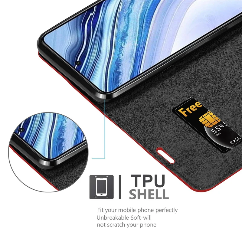 Cadorabo Hülle kompatibel mit Xiaomi RedMi NOTE 9 PRO / NOTE 9S Schutzhülle mit Magnetverschluss, Standfunktion und Kartenfach