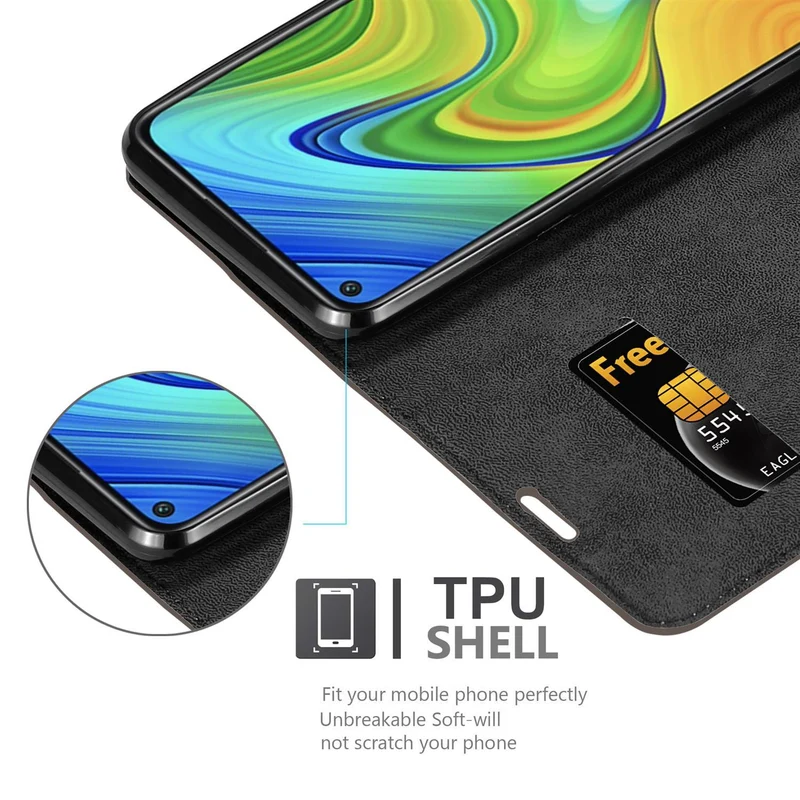 Cadorabo Hülle kompatibel mit Xiaomi RedMi NOTE 9 Schutzhülle mit Magnetverschluss, Standfunktion und Kartenfach