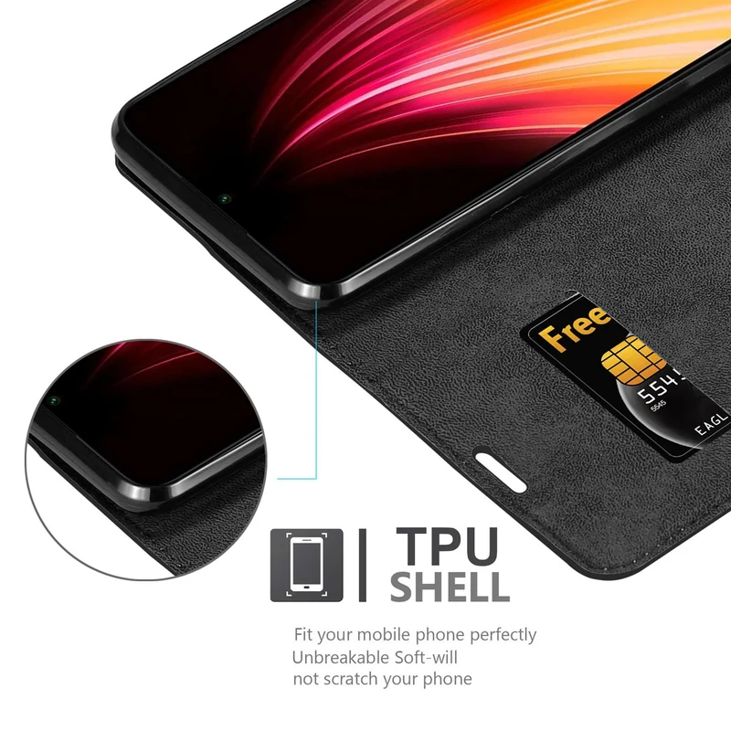 Cadorabo Hülle kompatibel mit Xiaomi RedMi NOTE 8 Schutzhülle mit Magnetverschluss, Standfunktion und Kartenfach