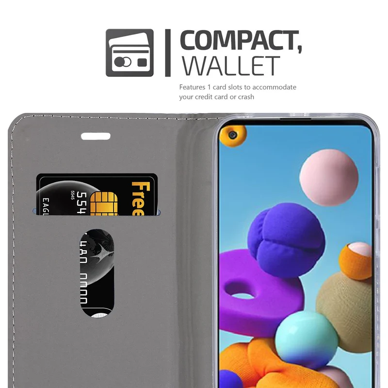 Cadorabo Hülle kompatibel mit Samsung Galaxy A21s Schutzhülle mit Magnetverschluss, Standfunktion und Kartenfach