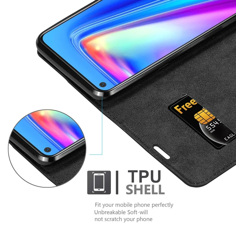 Cadorabo Hülle kompatibel mit Oppo Realme 7 Schutzhülle mit Magnetverschluss, Standfunktion und Kartenfach