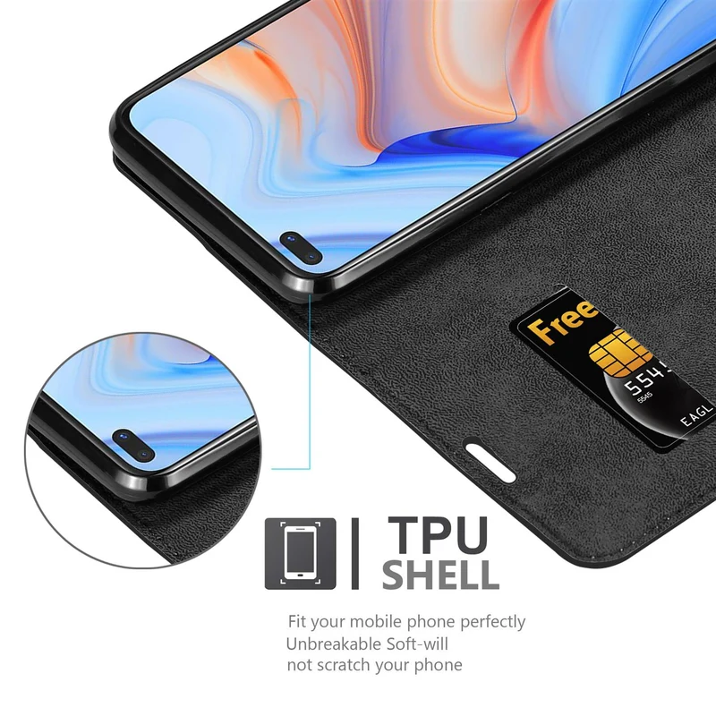 Cadorabo Hülle kompatibel mit Oppo Reno4 Z Schutzhülle mit Magnetverschluss, Standfunktion und Kartenfach