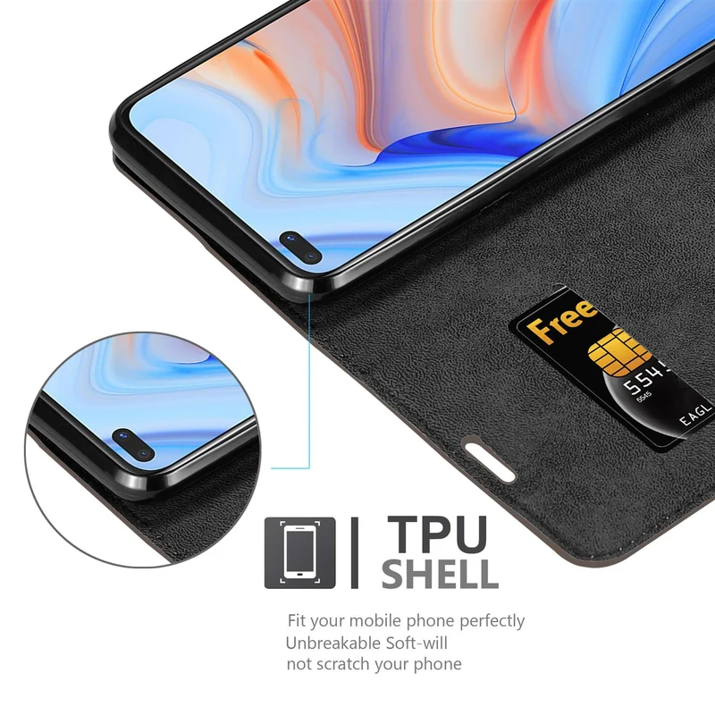 Cadorabo Hülle kompatibel mit Oppo Reno4 Z Schutzhülle mit Magnetverschluss, Standfunktion und Kartenfach
