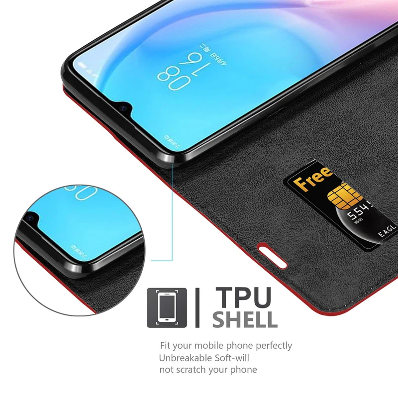 Cadorabo Hülle kompatibel mit Xiaomi Mi 9 LITE Schutzhülle mit Magnetverschluss, Standfunktion und Kartenfach