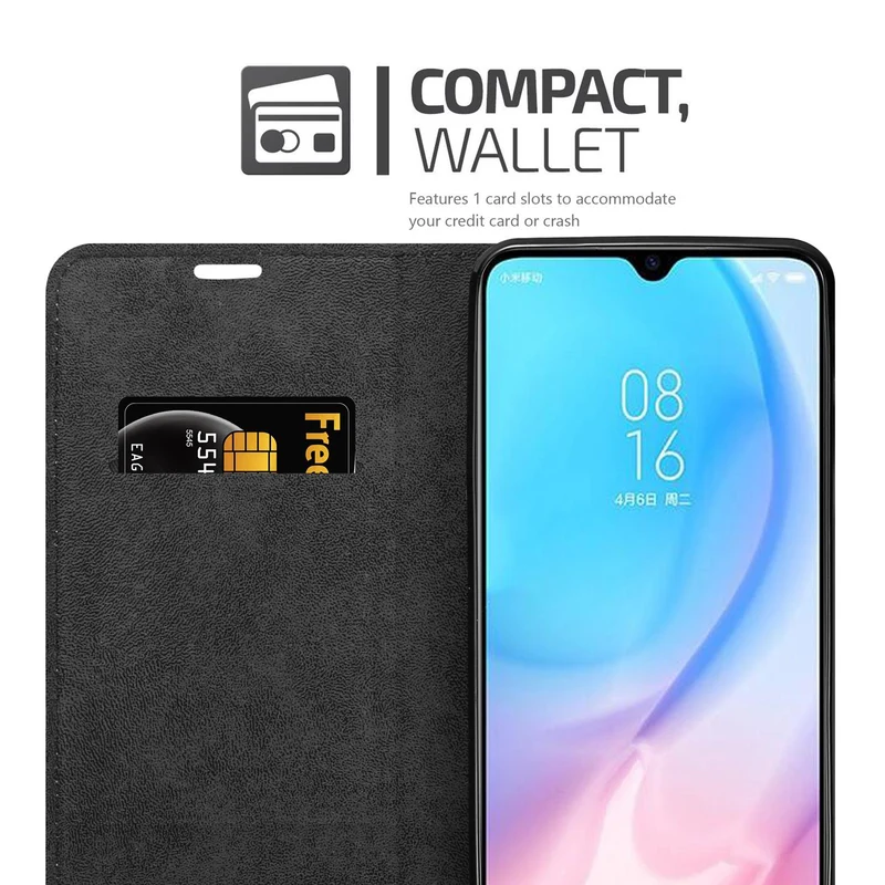 Cadorabo Hülle kompatibel mit Xiaomi Mi 9 LITE Schutzhülle mit Magnetverschluss, Standfunktion und Kartenfach