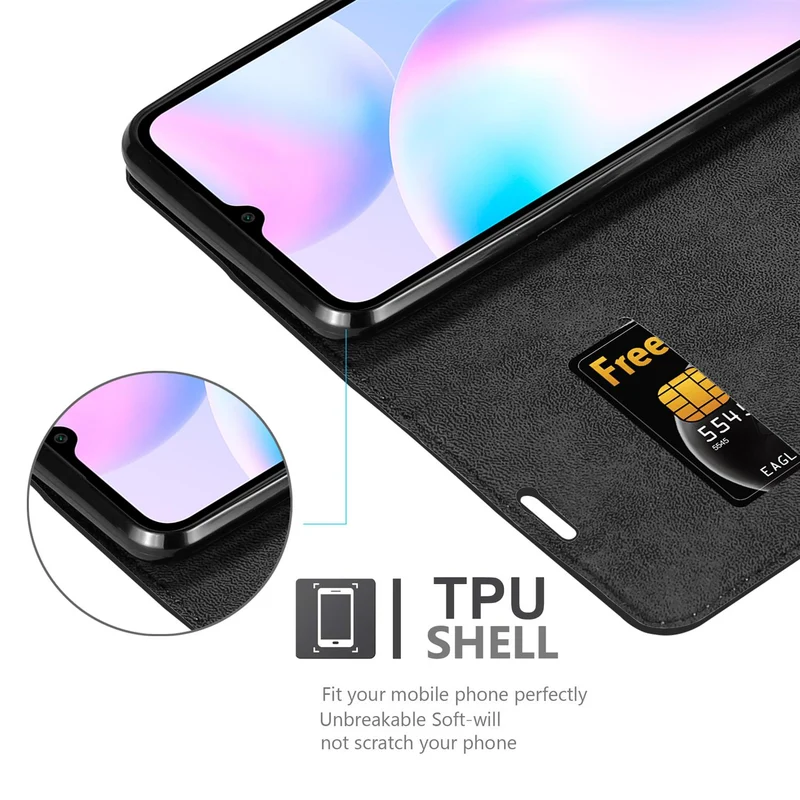 Cadorabo Hülle kompatibel mit Xiaomi RedMi 9A / RedMi 9AT Schutzhülle mit Magnetverschluss, Standfunktion und Kartenfach