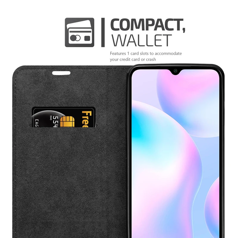 Cadorabo Hülle kompatibel mit Xiaomi RedMi 9A / RedMi 9AT Schutzhülle mit Magnetverschluss, Standfunktion und Kartenfach
