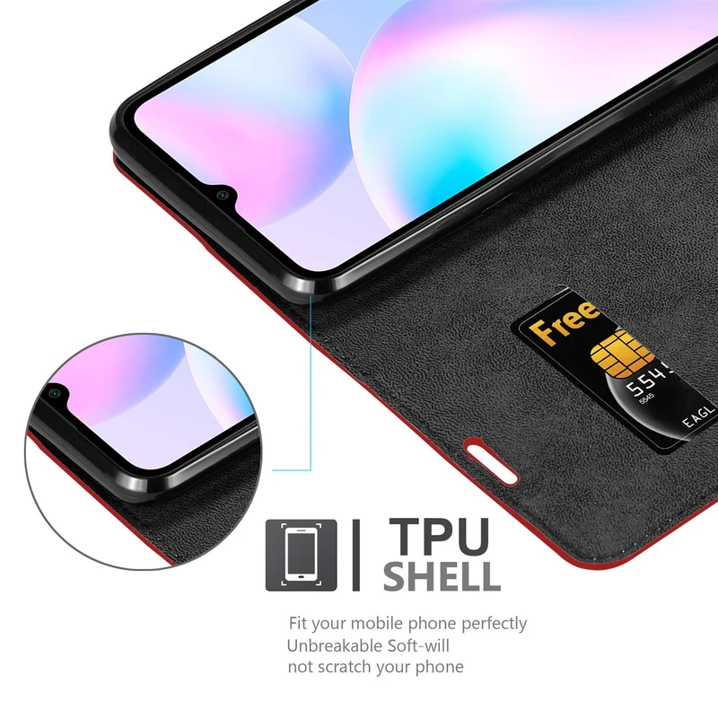 Cadorabo Hülle kompatibel mit Xiaomi RedMi 9A / RedMi 9AT Schutzhülle mit Magnetverschluss, Standfunktion und Kartenfach