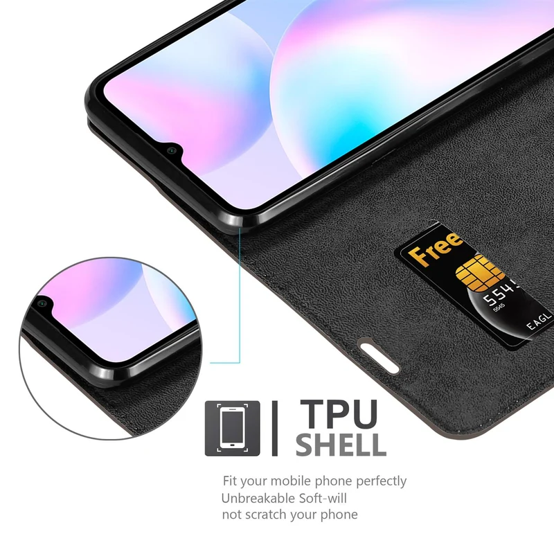 Cadorabo Hülle kompatibel mit Xiaomi RedMi 9A / RedMi 9AT Schutzhülle mit Magnetverschluss, Standfunktion und Kartenfach