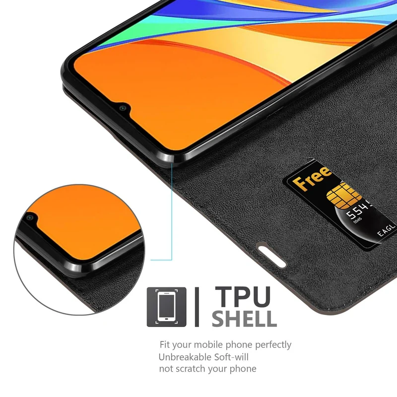 Cadorabo Hülle kompatibel mit Xiaomi RedMi 9C Schutzhülle mit Magnetverschluss, Standfunktion und Kartenfach