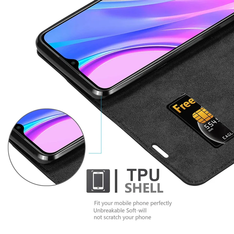 Cadorabo Hülle kompatibel mit Xiaomi RedMi 9 Schutzhülle mit Magnetverschluss, Standfunktion und Kartenfach