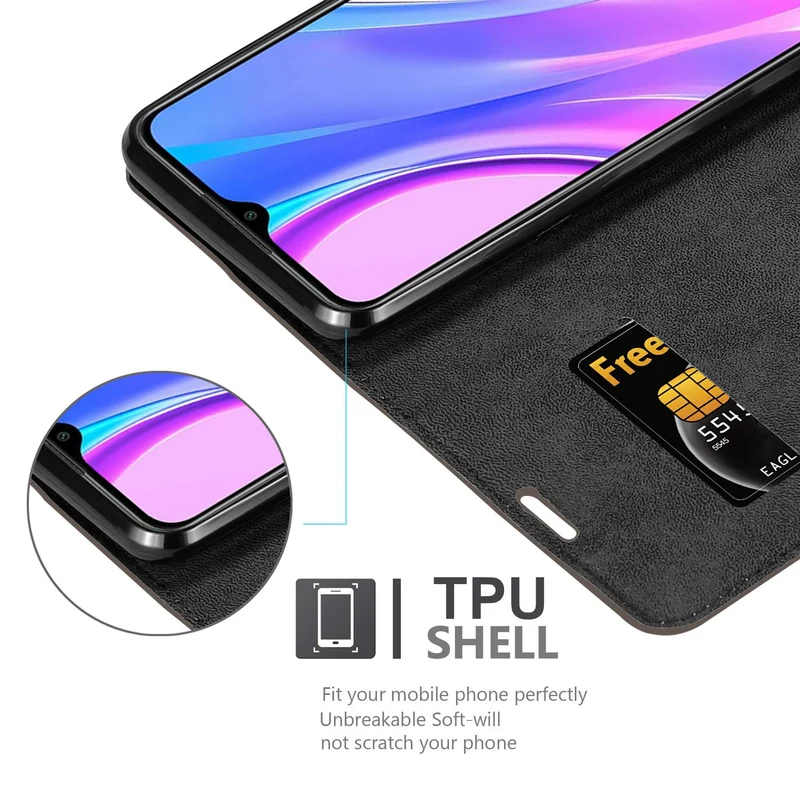 Cadorabo Hülle kompatibel mit Xiaomi RedMi 9 Schutzhülle mit Magnetverschluss, Standfunktion und Kartenfach